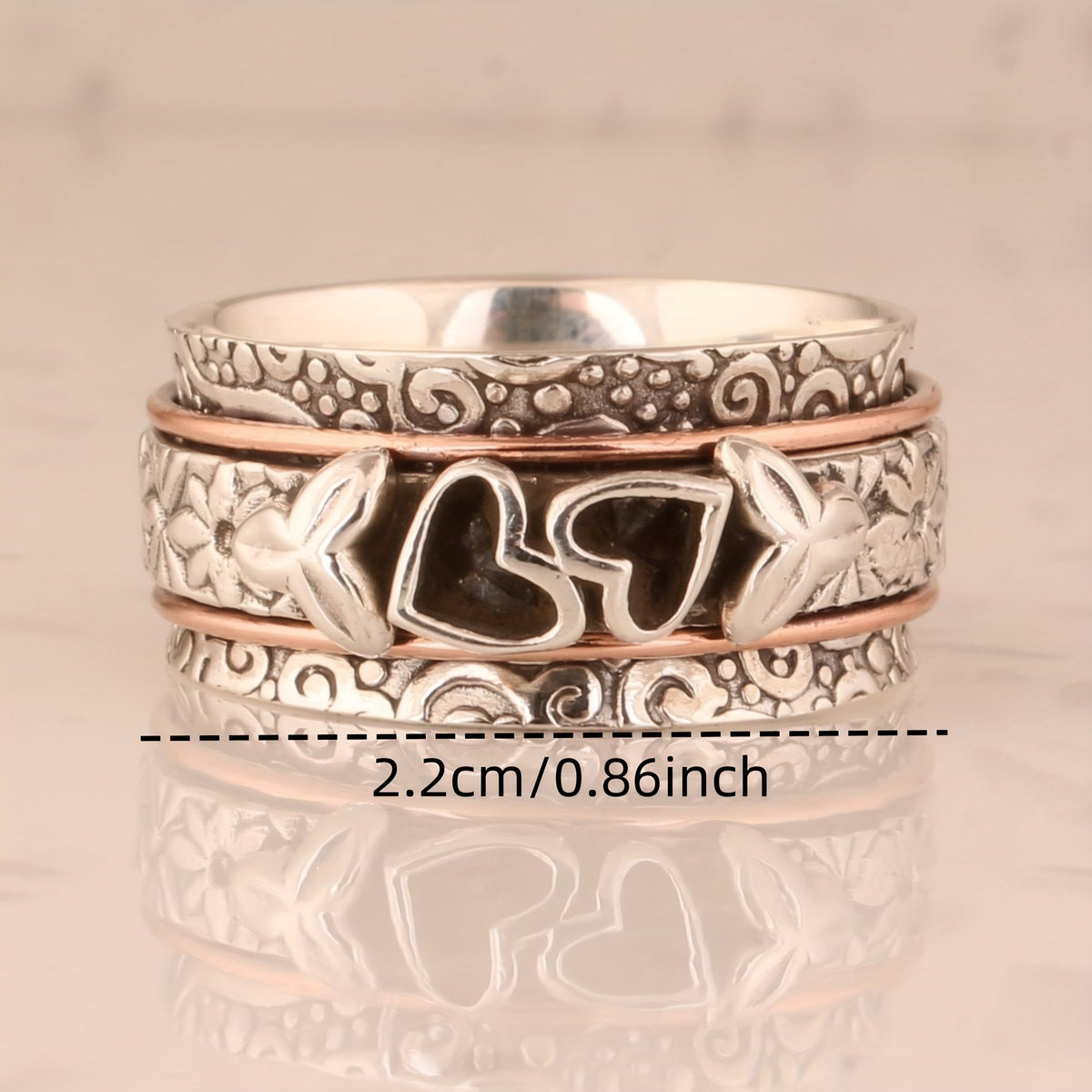 Butterfly and Heart Spinner Ring in Silver Colour with Moving Band