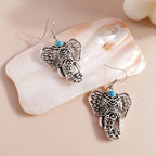 Blue-Green Stone Elephant Drop Earrings in Antique Silver Colour
