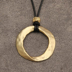 Hammered Open Circle Pendant Necklace on Leather Cord