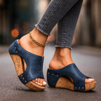 Cork Effect Wedge Sandals with Open Sided Slip On