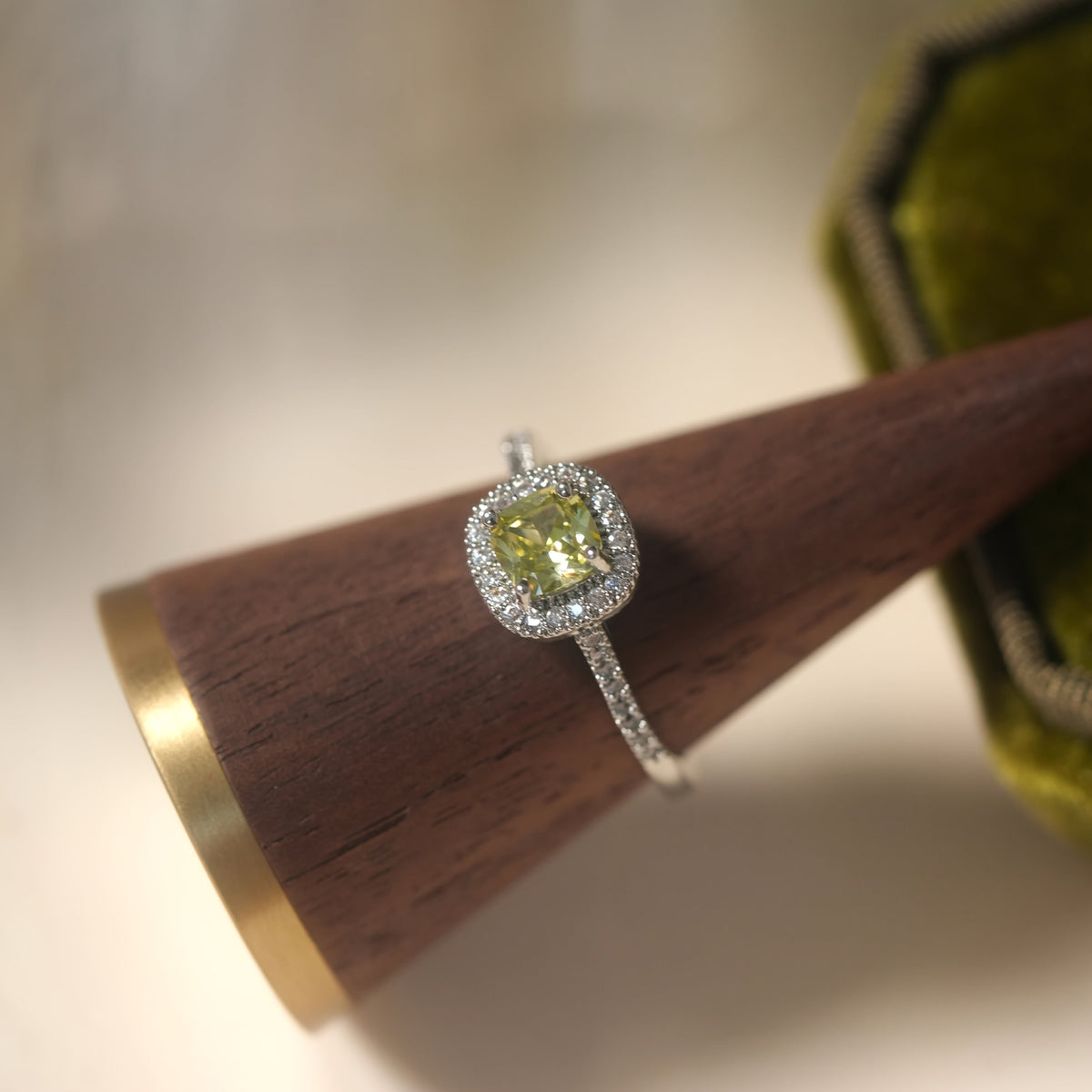 Adjustable Open Ring with Olive Green Zirconia Stones