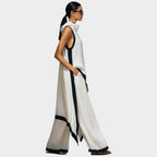Asymmetric Two Piece Set with High Neck and Contrast Trim