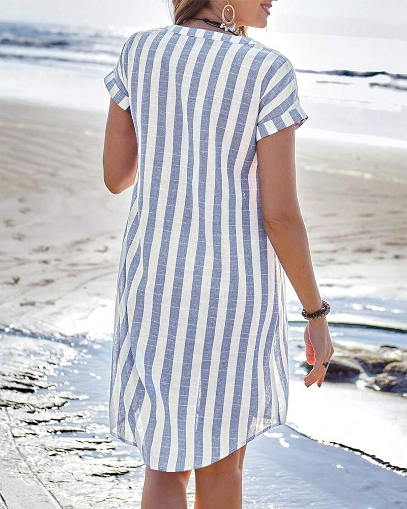 Striped Shirt Dress with Flattering Vertical Lines
