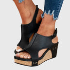 Wedge Sandals with Buckle Strap and Cushioned Footbed