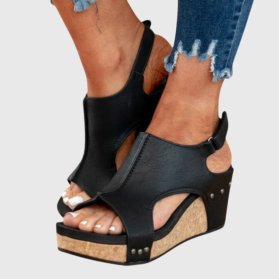 Wedge Sandals with Buckle Strap and Cushioned Footbed