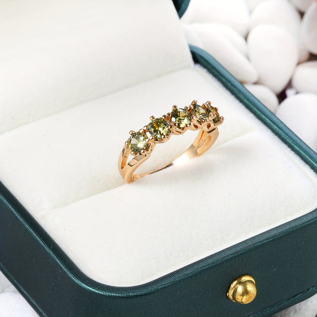 Olive Green Cubic Zirconia Ring with Vintage-Style Setting