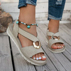 Flat Sandals with Metal Buckle and Cushioned Sole
