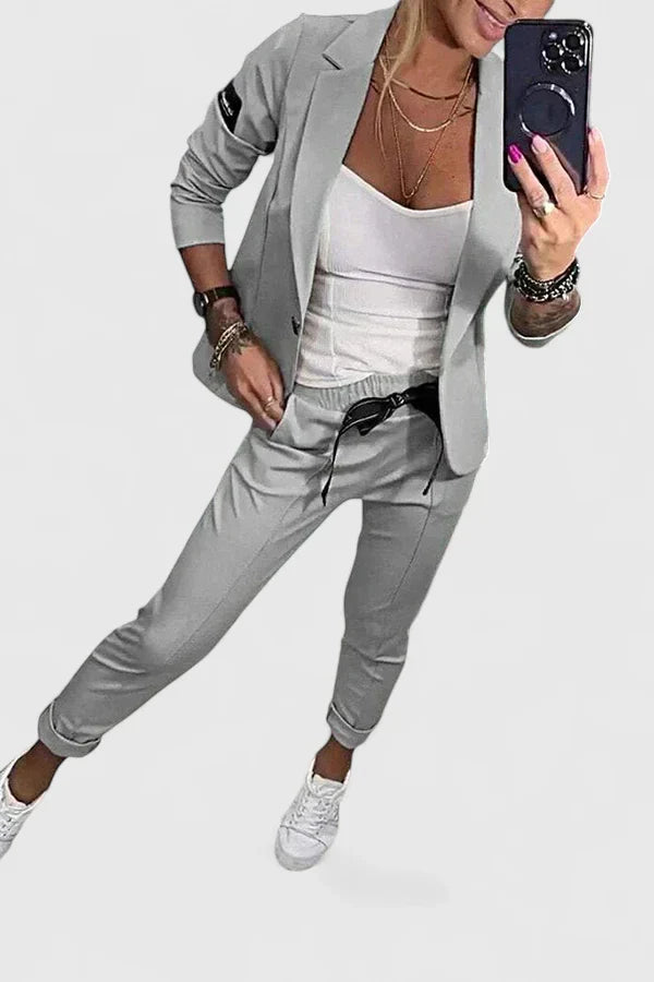 Blazer Two Piece Set with Elasticated Waist Trousers