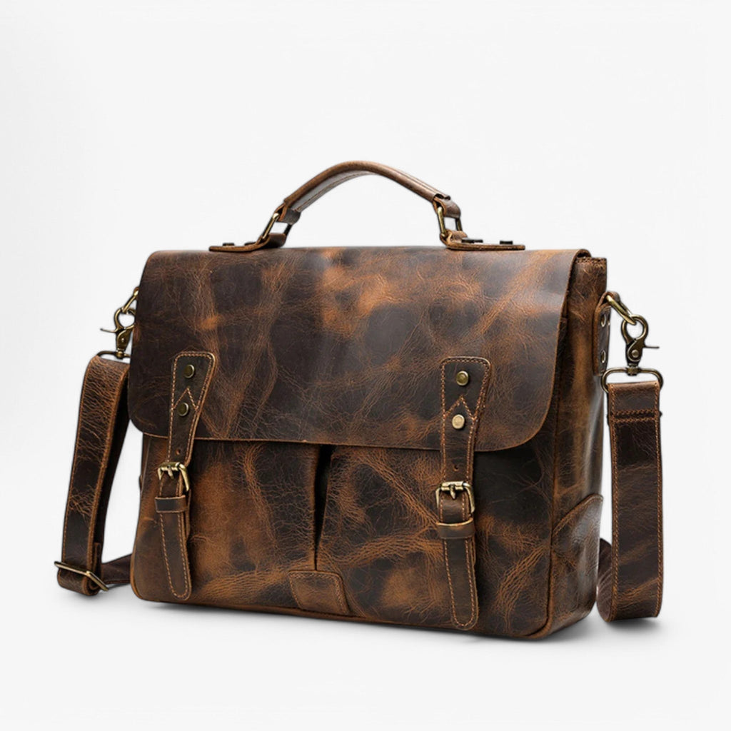 Vintage-style shoulder bag for men with a natural patina