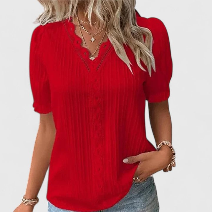V-Neck Blouse with Cut-Out Short Sleeves
