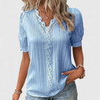 V-Neck Blouse with Cut-Out Short Sleeves