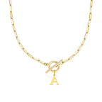 Paperclip Initial Necklace with Circle Toggle Clasp