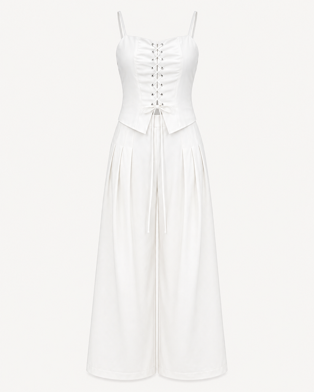 Lace-Up Top and Wide-Leg Trousers Co-Ord Set