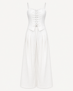 Lace-Up Top and Wide-Leg Trousers Co-Ord Set