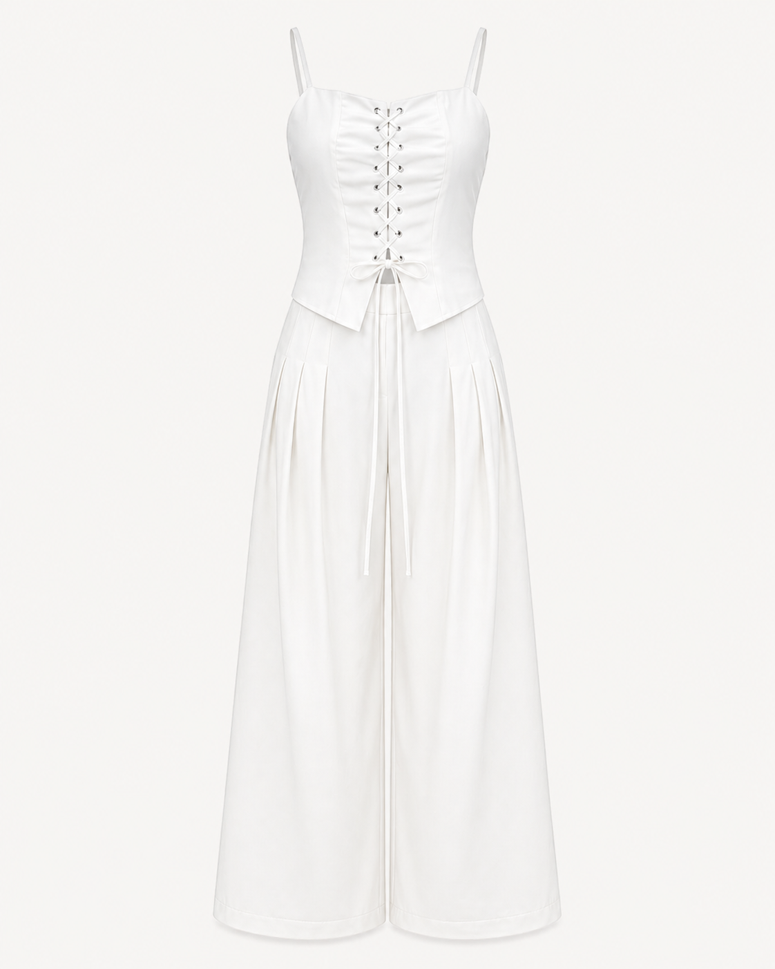 Lace-Up Top and Wide-Leg Trousers Co-Ord Set