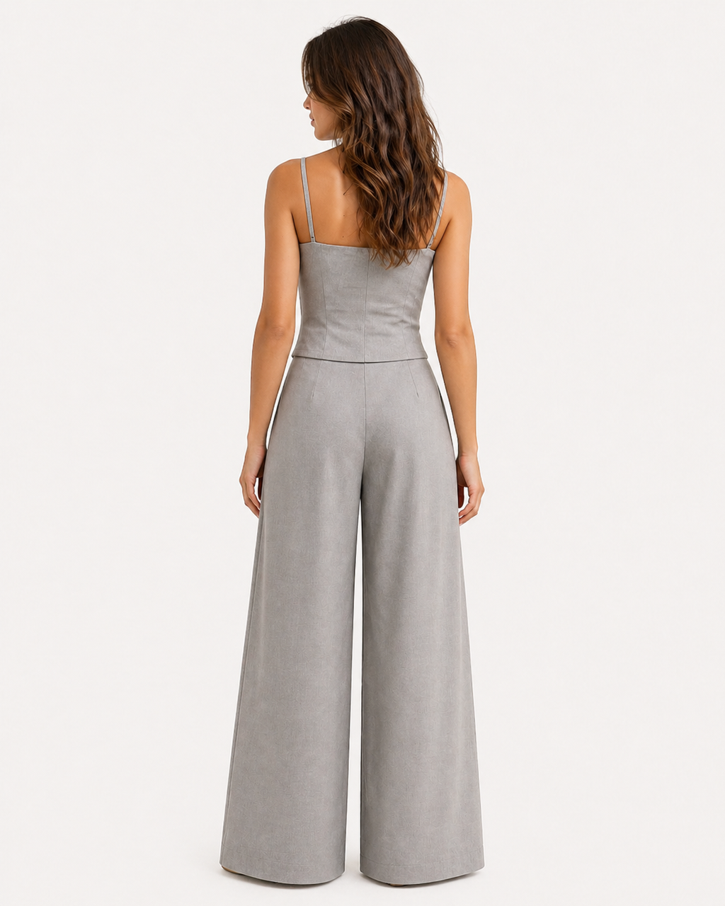 Lace-Up Top and Wide-Leg Trousers Co-Ord Set