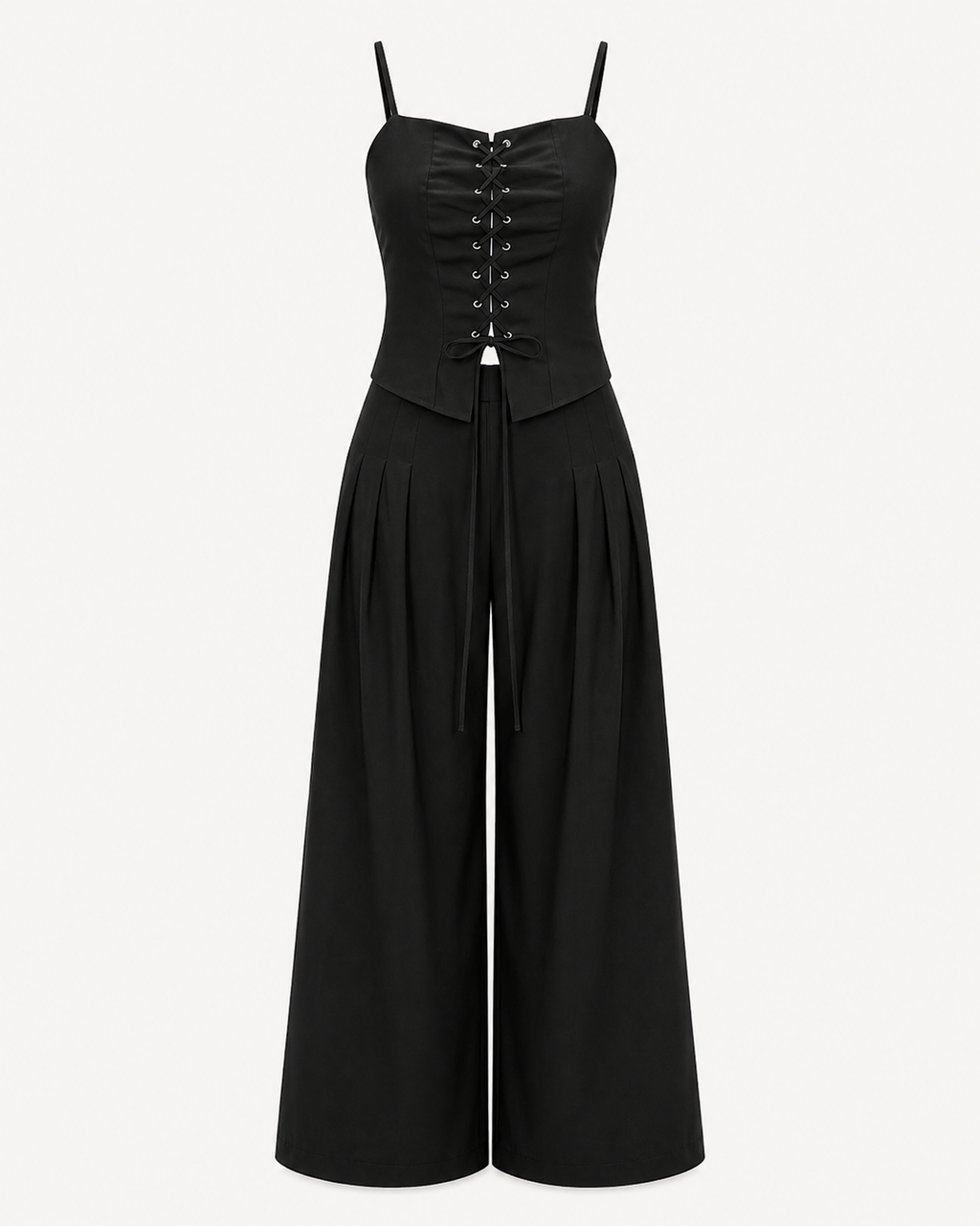Lace-Up Top and Wide-Leg Trousers Co-Ord Set