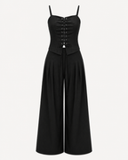 Lace-Up Top and Wide-Leg Trousers Co-Ord Set