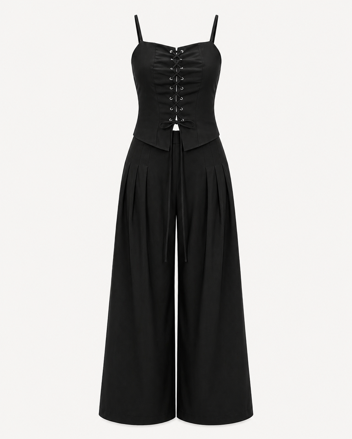 Lace-Up Top and Wide-Leg Trousers Co-Ord Set