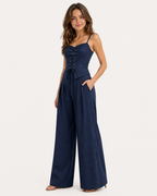 Lace-Up Top and Wide-Leg Trousers Co-Ord Set