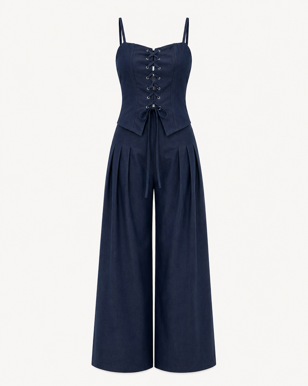 Lace-Up Top and Wide-Leg Trousers Co-Ord Set