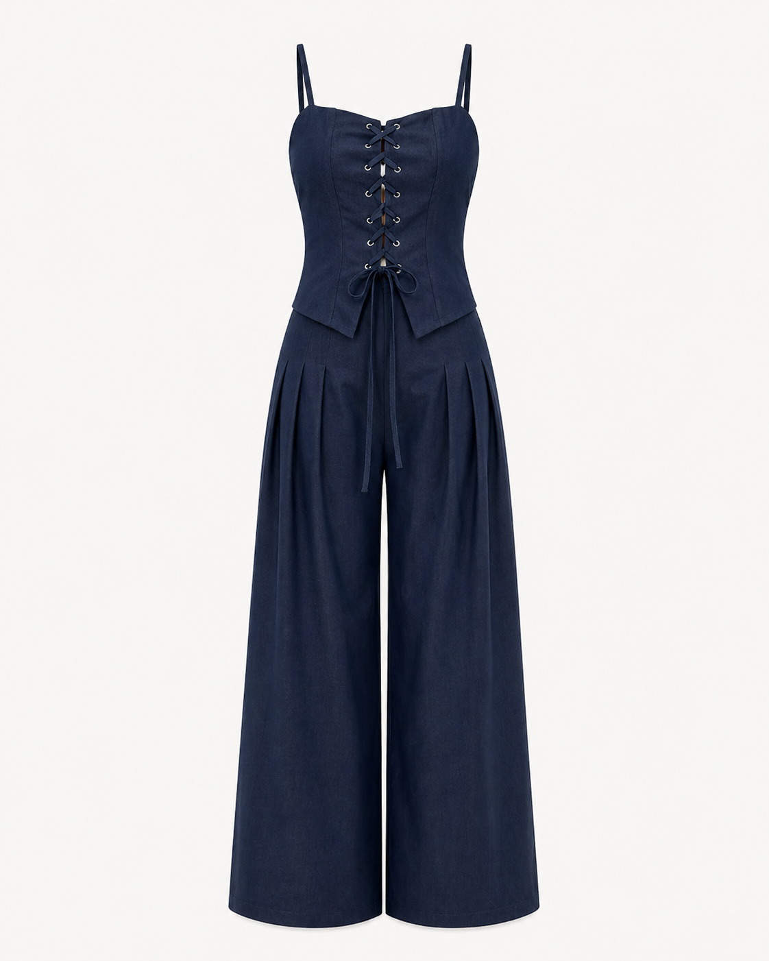 Lace-Up Top and Wide-Leg Trousers Co-Ord Set