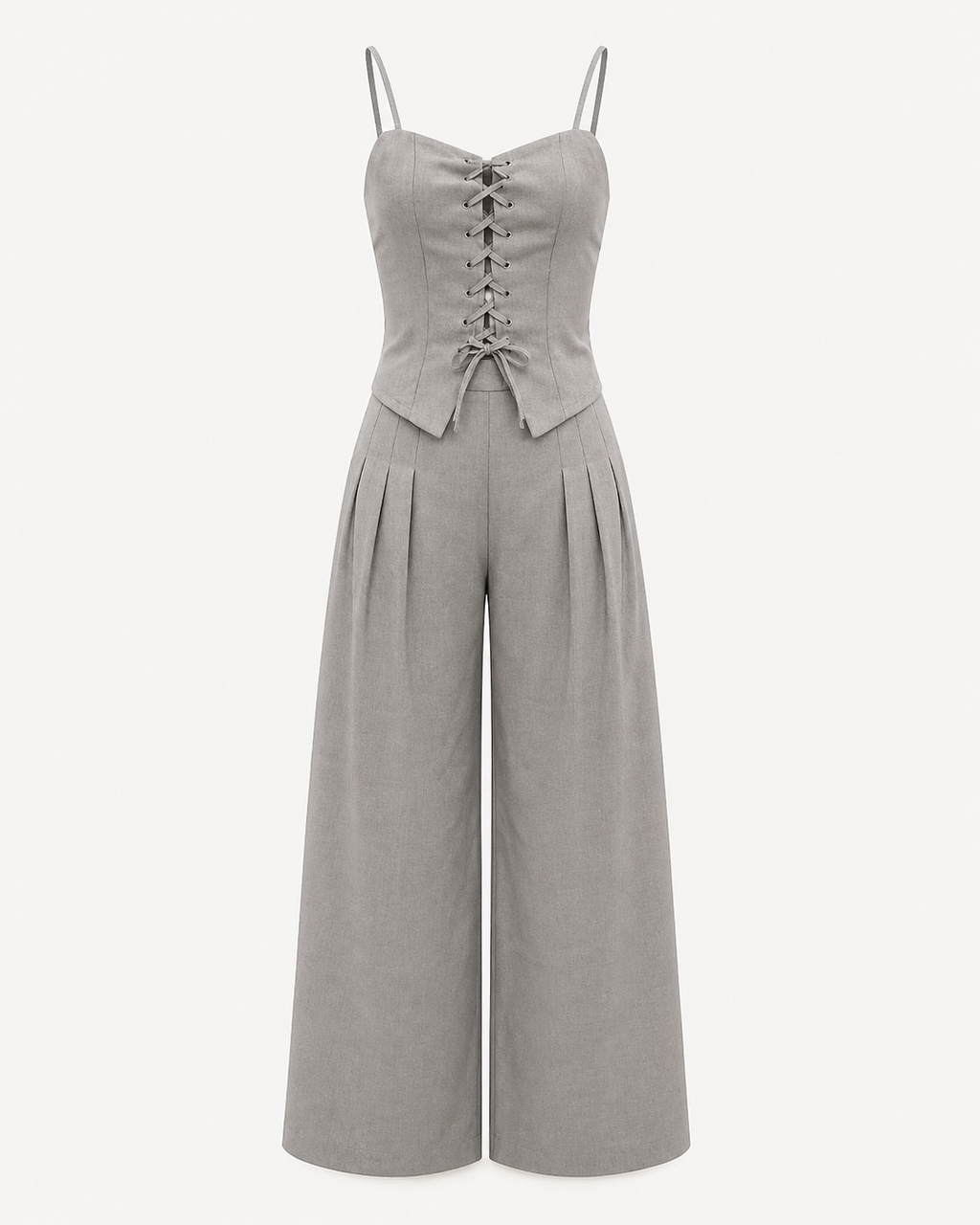Lace-Up Top and Wide-Leg Trousers Co-Ord Set