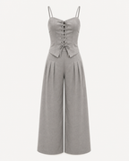 Lace-Up Top and Wide-Leg Trousers Co-Ord Set