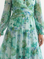 Floral Maxi Dress with Long Sleeves and Ruched Waist