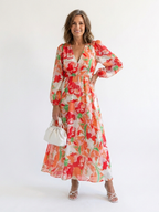 Floral Maxi Dress with Long Sleeves and Ruched Waist