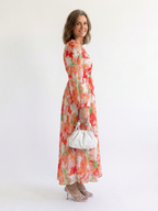 Floral Maxi Dress with Long Sleeves and Ruched Waist