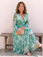 Floral Maxi Dress with Long Sleeves and Ruched Waist