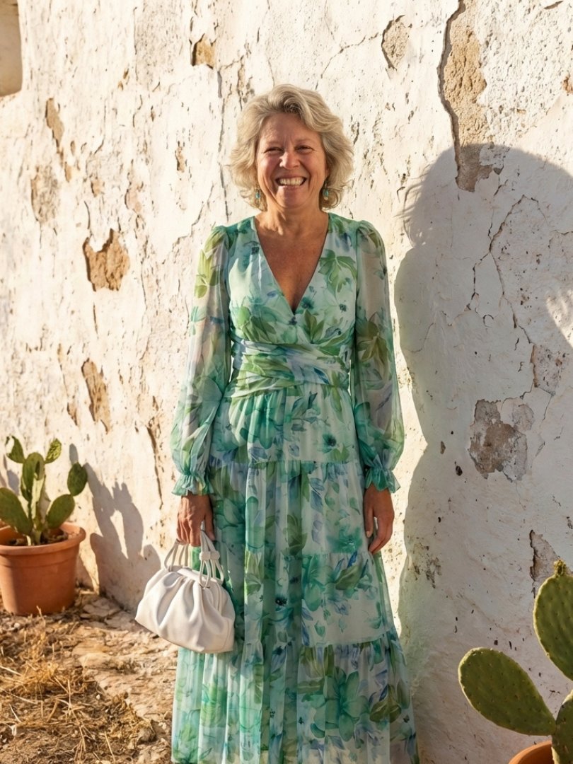 Floral Maxi Dress with Long Sleeves and Ruched Waist