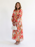 Floral Maxi Dress with Long Sleeves and Ruched Waist