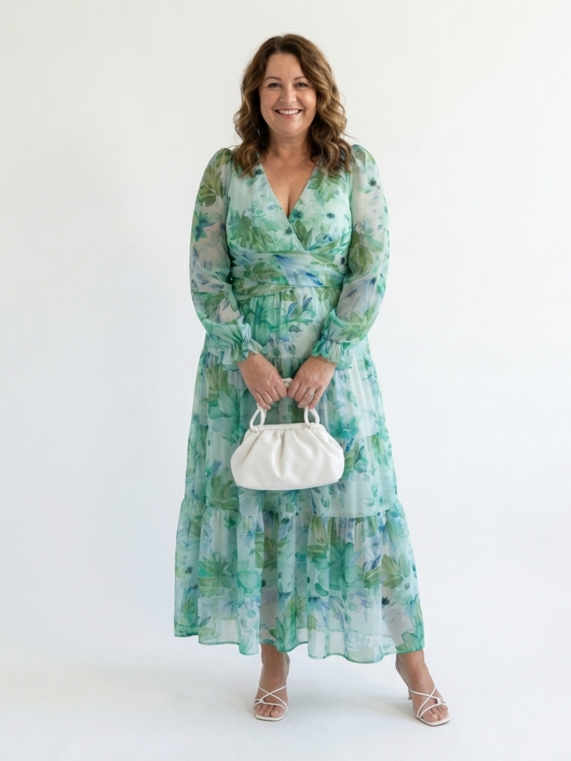 Floral Maxi Dress with Long Sleeves and Ruched Waist