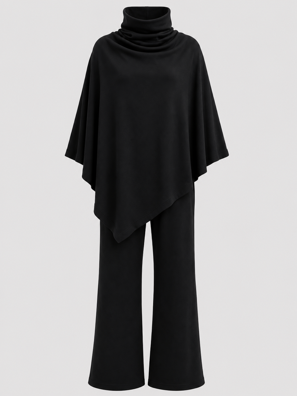 Conjunto de top poncho con cuello drapeado y pantalones rectos