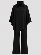 Conjunto de top poncho con cuello drapeado y pantalones rectos