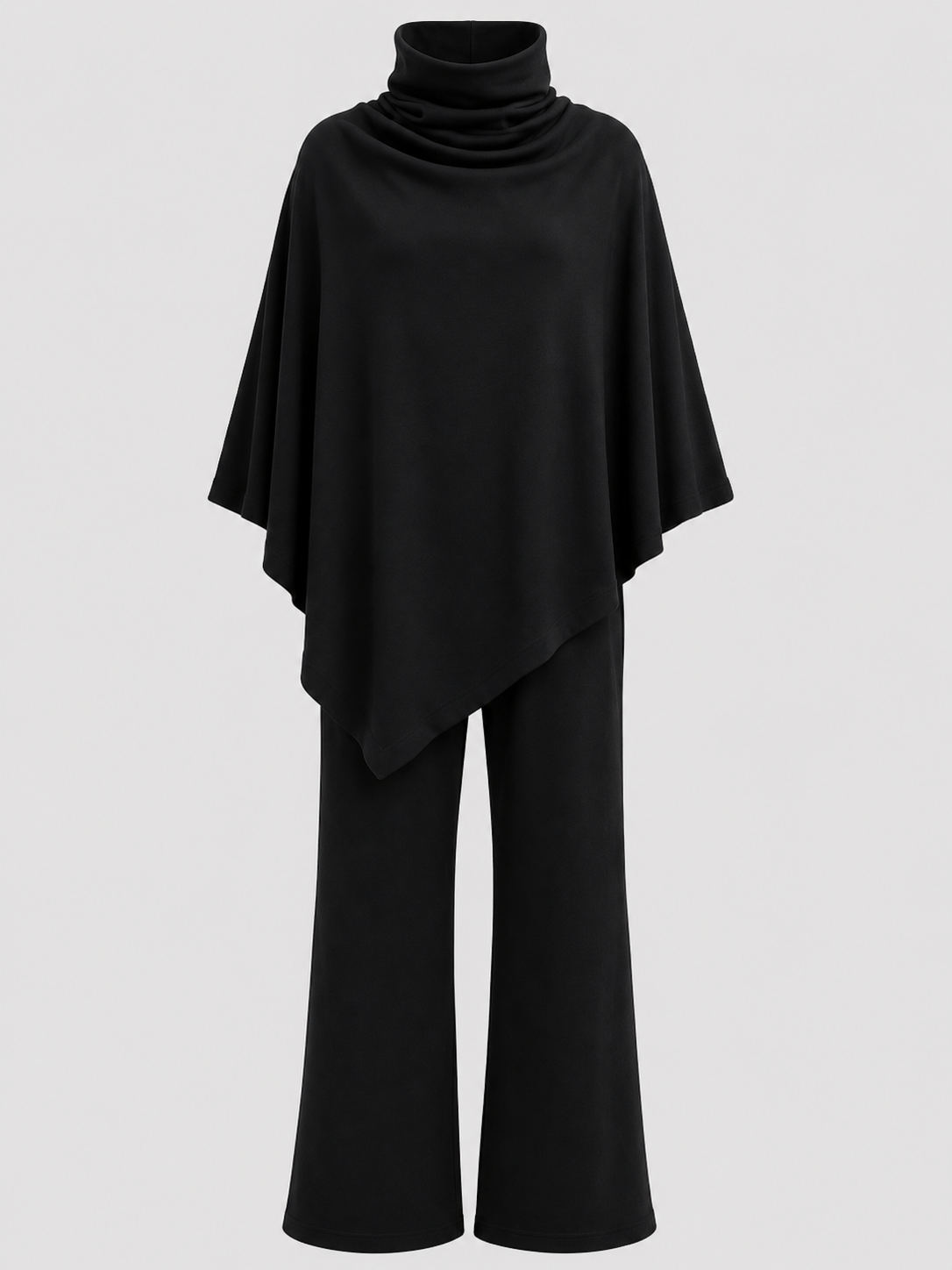 Conjunto de top poncho con cuello drapeado y pantalones rectos