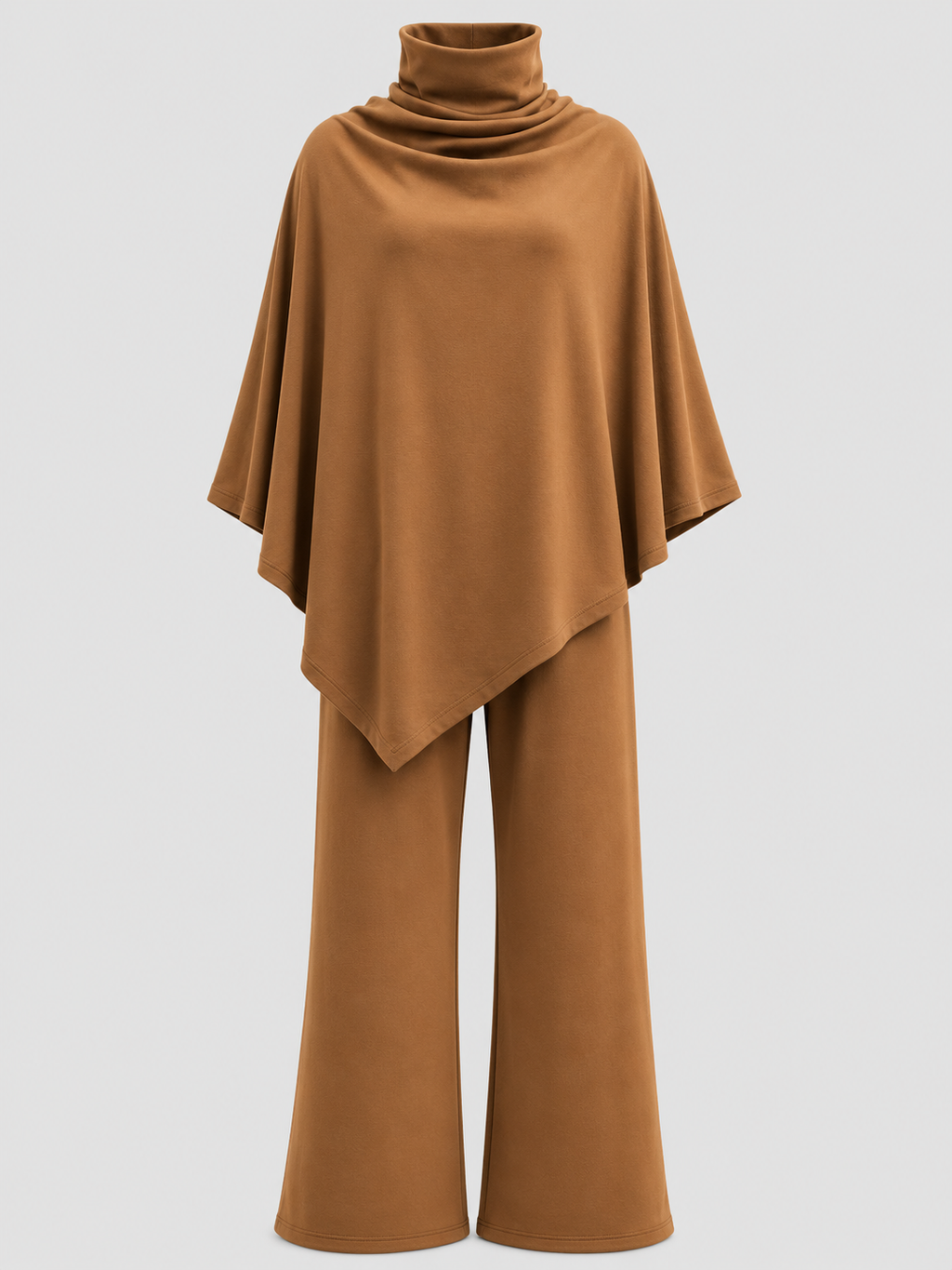 Conjunto de top poncho con cuello drapeado y pantalones rectos