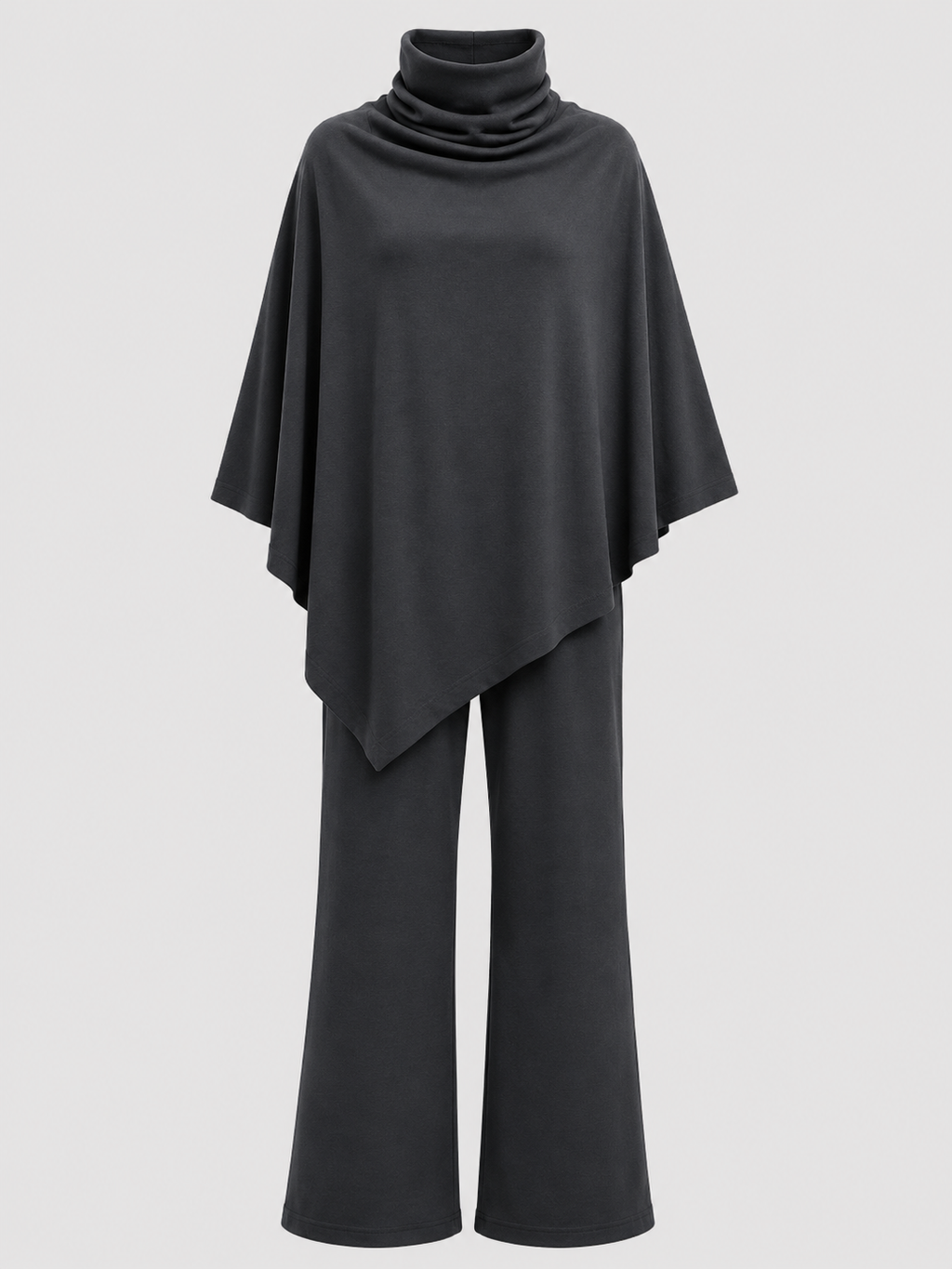 Conjunto de top poncho con cuello drapeado y pantalones rectos