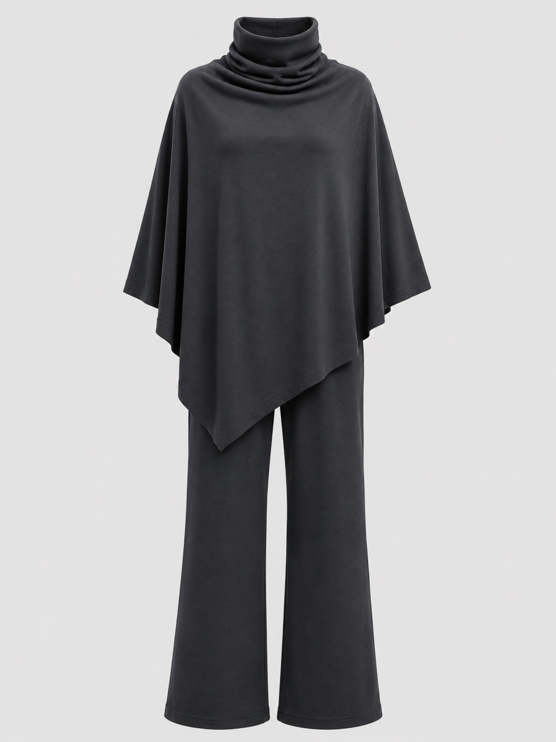 Conjunto de top poncho con cuello drapeado y pantalones rectos