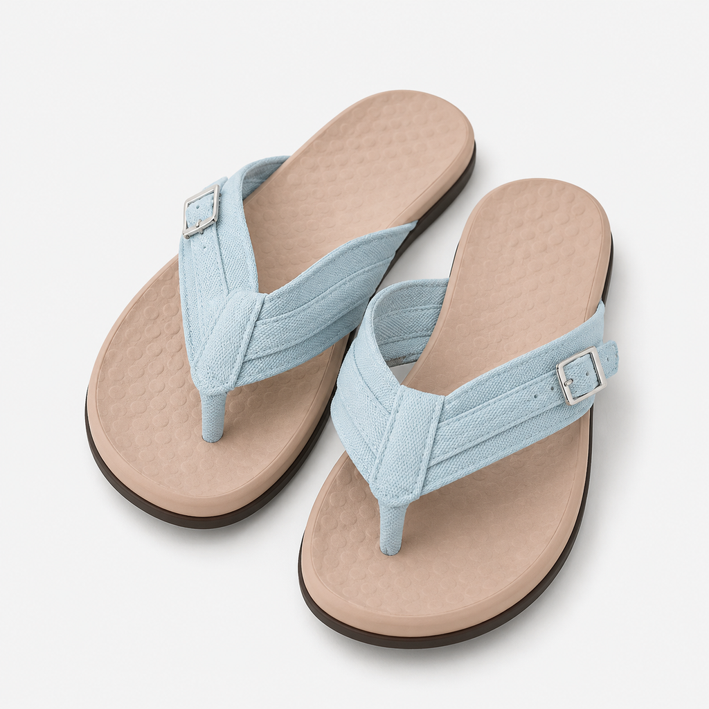 Orthopedic Sandals with Cushioned Sole and Gold-Tone Buckle