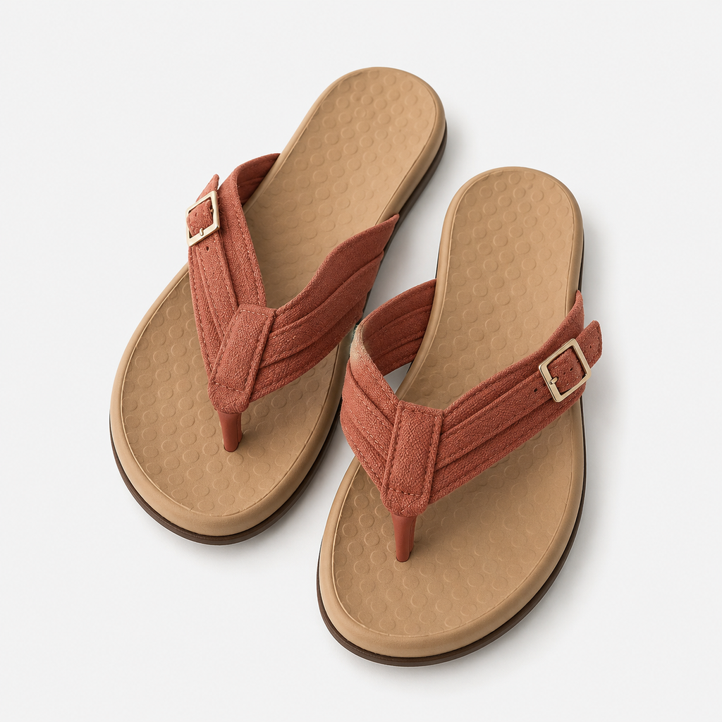 Orthopedic Sandals with Cushioned Sole and Gold-Tone Buckle