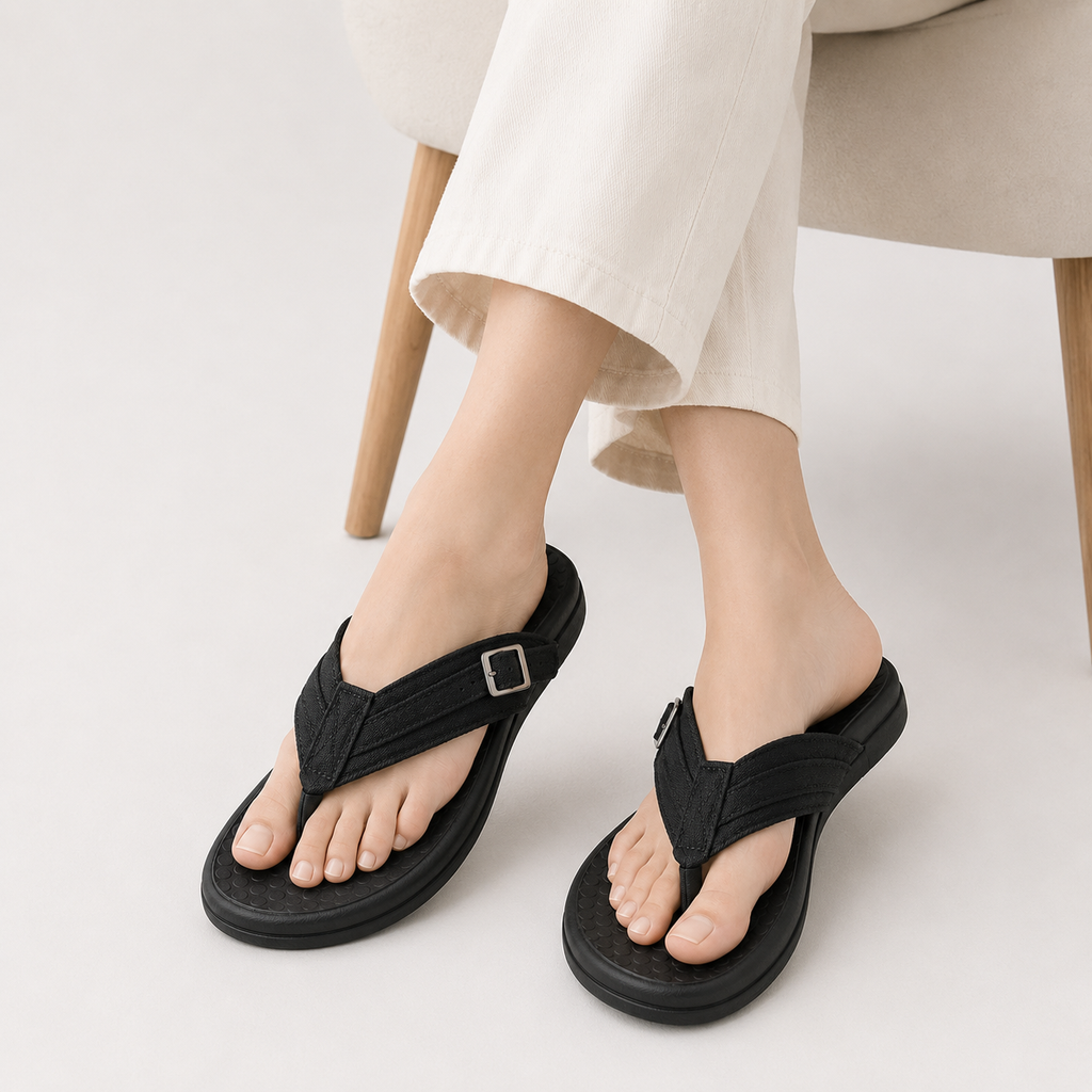 Orthopedic Sandals with Cushioned Sole and Gold-Tone Buckle