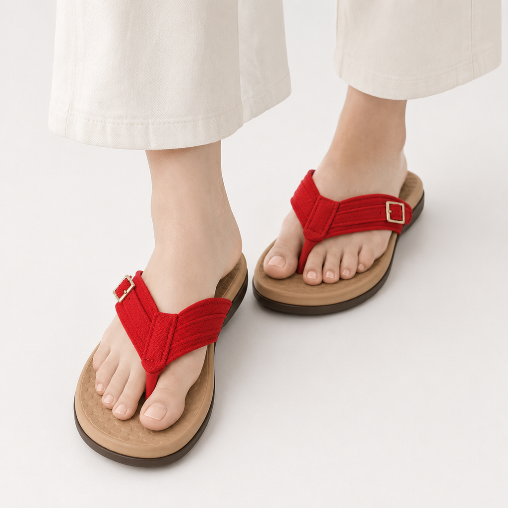 Orthopedic Sandals with Cushioned Sole and Gold-Tone Buckle