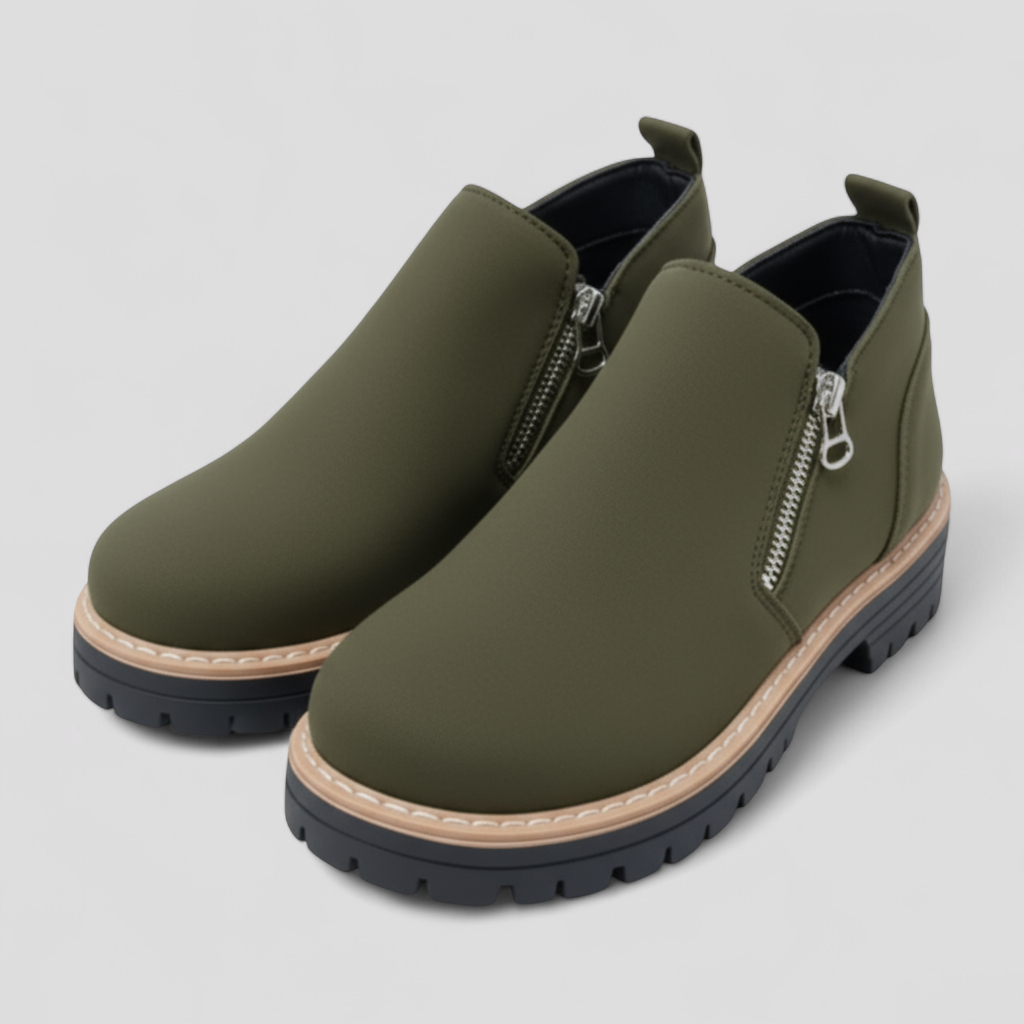 Water-Resistant Round-Toe Ankle Boots with Zip
