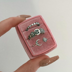 Moon and Star Ring Pack with Celestial Designs in Silver Colour