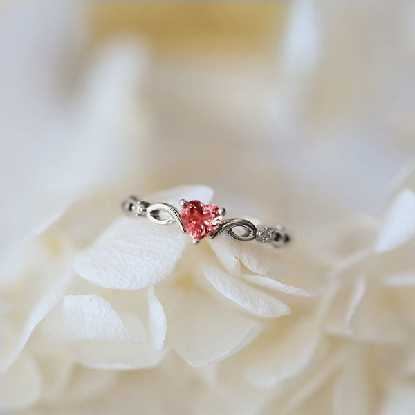 Zirconia Heart Ring with Coloured Stone Choice and Romantic Shape