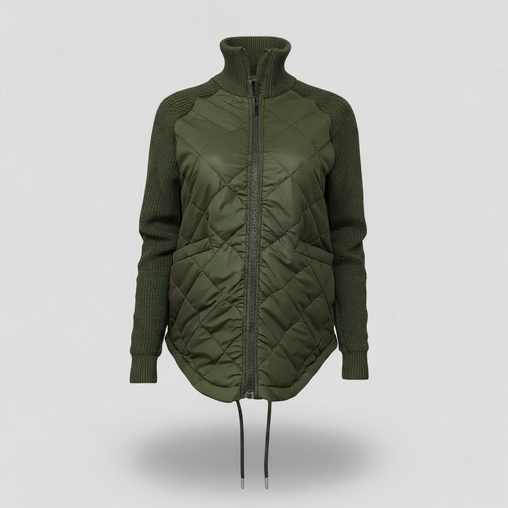 Chaqueta acolchada ligera con detalle de retales y cintura ajustable