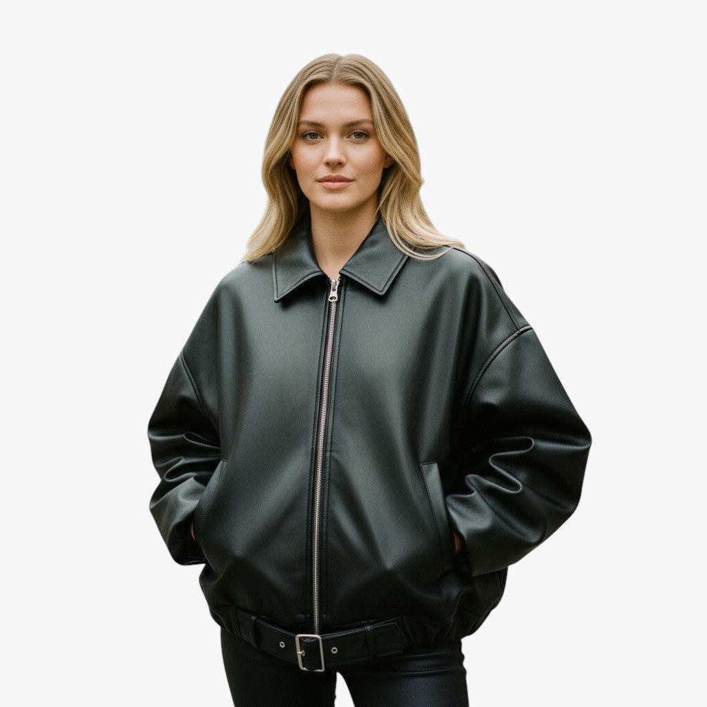 Belted Short Leather Jacket with Tailored Fit